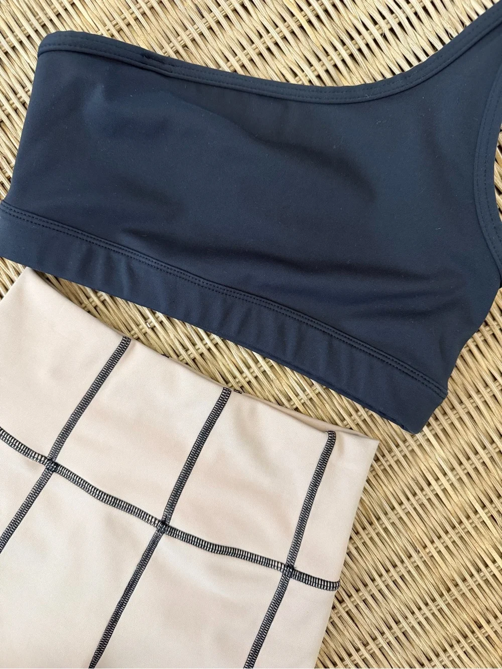 JO+JAX Black One-Shoulder Crop Top AXS & Tan High-Waist Shorts YL